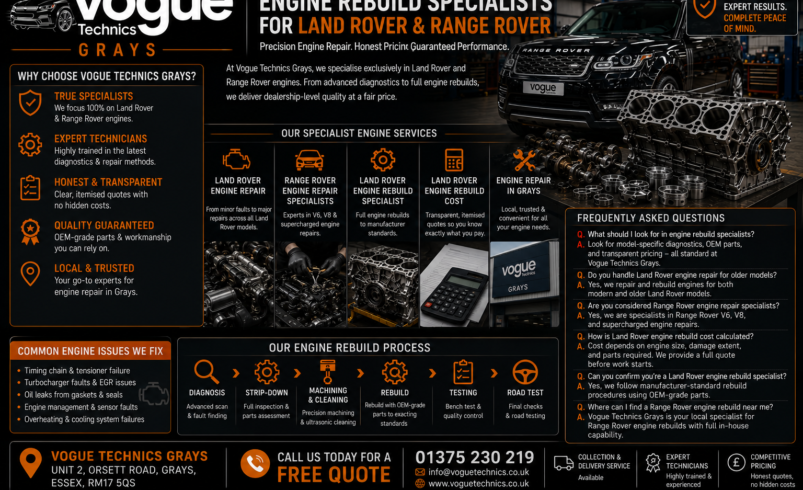 Engine Rebuild Specialists Grays | Vogue Technics Land Rover & Range Rover Experts
